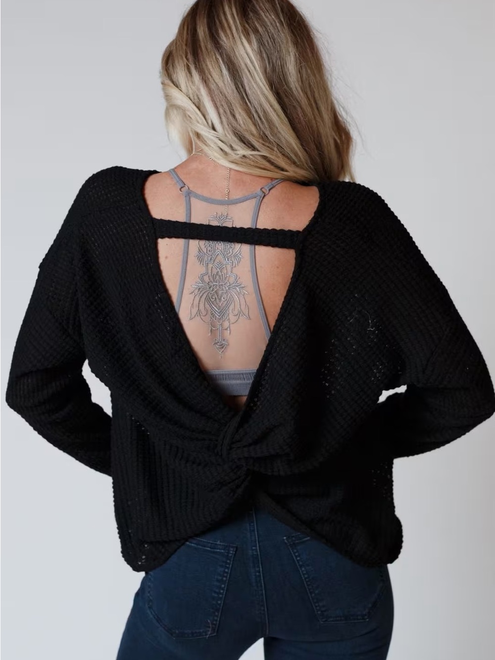 The Nest Flattering Open
Back Thermal Knit Top- medium